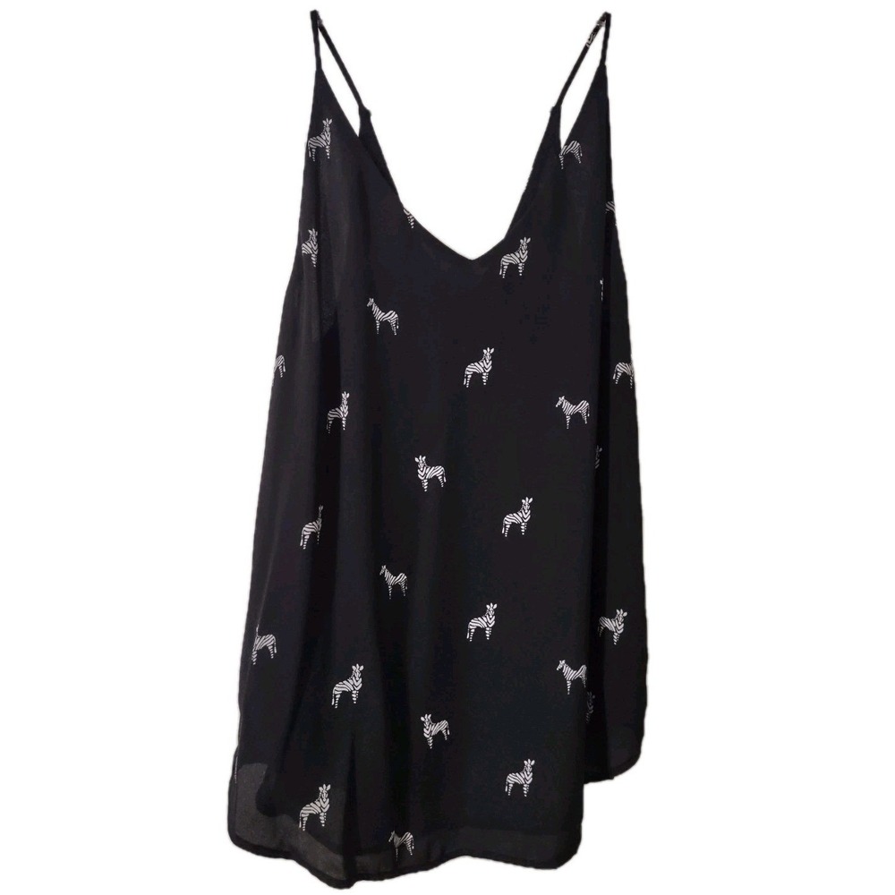 LOFT Black Tank Top Sheer‎ Lined Sleeveless Blouse White Zebras Women's Size XS